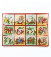 Eat your way through the holidays with the 12 Days of Christmas platter from Prima Design. Each verse in the classic carol is represented through beautiful illustrations in brilliant glass.