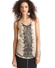 Ornate beading adds an opulent appeal to this Bar III tank -- perfect for a chic party look!