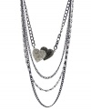 Add instant dimension to your look with this long layered necklace by GUESS. Four graduated layers feature two link chains, a double heart pendant, and a strand of delicate white glass pearls. Crafted in hematite-plated mixed metal. Approximate length: 18 inches. Approximate drop: 4 inches.