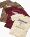 Lace up. These fresh Timberland tees are the perfect stock to outfit his closet for adventure.