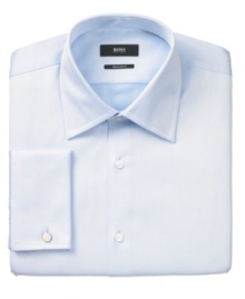 Nothing can beat a classic. Clean up your act with this solid white shirt from BOSS by Hugo Boss. Nothing can beat a classic. Clean up your act with this solid white shirt from BOSS by Hugo Boss.