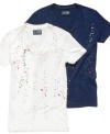 Upgrade your casual look with this v-neck t-shirt with splatter detail from Armani.