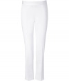 Achieve classic style with these flattering cotton pants from Moschino Cheap & Chic - Wide waistband, straight leg, front crease detail, concealed side zip closure, ankle length - Wear with a silk blouse, platform heels, and an oversized satchel