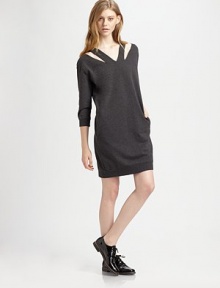 Cozy, cotton sweatshirt dress emboldened by shoulder cutouts, three-quarter sleeves and slash pockets. V-neckShoulder cutoutsThree-quarter sleevesBanded cuffs and hemSlash pocketsV-backAbout 21 from natural waistCottonMachine washMade in Italy of imported fabricModel shown is 5'10 (177cm) wearing US size Small.