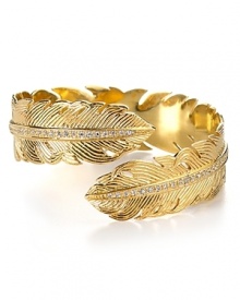 Feathers are fashion-forward favorite this season, and Melinda Maria's gold-plated cuff is a delicate way to make the trend personal. Feathers are fashion-forward favorite this season, and Melinda Maria's gold-plated cuff is a delicate way to make the trend personal.