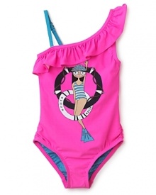 Little Marc Girls' Ruffled Asymmetrical Mailot Swim Suit - Sizes 2-12 Little Marc Girls' Ruffled Asymmetrical Mailot Swim Suit - Sizes 2-12