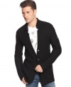 A sport coat that you can-literally-throw on as easily as a cardigan: Armani Jeans styles an all-season cotton cardigan with the details of a traditional three-button jacket.