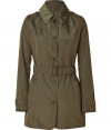 Perfect for transitional spring weather, this chic trench from Woolrich will elevate any ensemble - Spread collar, epaulets, front button placket, detachable waist belt, butted flap pockets, belted cuffs, back vent, slim fit - Pair with a fitted sheath dress, heels, and a printed scarf