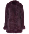 Exquisitely soft and equally luxurious, Matthew Williamsons rabbit fur coat is a glamorous investment tailored to multi-season sophistication - Collarless with fox fur trim, long sleeves, fox fur cuffs, hidden front hook closures - Long fitted silhouette - Pair with edgy leather separates and a finish of statement accessories