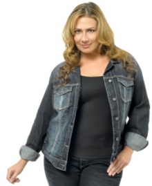Layer your go-to fall looks with Silver Jeans' plus size denim jacket-- it's a must-have classic! Layer your go-to fall looks with Silver Jeans' plus size denim jacket-- it's a must-have classic!