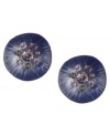 Circular chic. Kenneth Cole New York's disk-shaped stud earrings stand out stylishly with a deep purple hue and sparkling monochromatic crystals. Crafted in hematite tone mixed metal, they make a perfect fashion statement for fall. Approximate diameter: 1/2 inch.