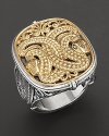 14K yellow gold and sterling silver ring, detailed with a mythological motif.