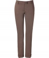 Stylish nougat cotton pants from Moschino Cheap & Chic - These preppy-cool pants bring flattering style to your workweek attire - Flat front with fold over button tab, side slit pockets, single back button pocket, rolled hem - Wear with a plaid button-down, tweed blazer, and oxfords