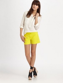 Easy-to-wear fabric and a classic silhouette make this design an essential wardrobe piece. Notch collarHalfway button frontDual chest flap pocketsLong sleeves with button cuffsPleating detailsU-shaped hemRamieDry cleanImportedModel is 5'10 (177cm) wearing a US size Small. Easy-to-wear fabric and a classic silhouette make this design an essential wardrobe piece. Notch collarHalfway button frontDual chest flap pocketsLong sleeves with button cuffsPleating detailsU-shaped hemRamieDry cleanImportedModel is 5'10 (177cm) wearing a US size Small.