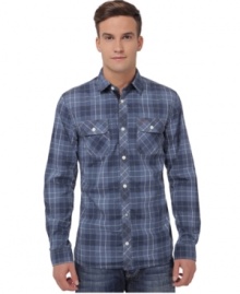 Mix up your casual look from the standard fare with this cool plaid shirt from Buffalo David Bitton. Mix up your casual look from the standard fare with this cool plaid shirt from Buffalo David Bitton.