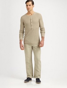 An ideal layering option for this season and beyond in a fine, ribbed linen knit.Five-button placketLinenDry cleanImported