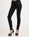 Unique pockets, zippered cuffs and a hint of stretch make these unbelievably soft, mid-rise skinnies a perfect day-to-night option. THE FITMedium rise, about 9Inseam, about 29THE DETAILSZip flyFront besom pocketsZippered front slash pocketsBack patch pocketsZippered cuffs69% rayon/25% nylon/6% spandexMachine washMade in USA of imported fabricModel shown is 5'9 (175cm) wearing US size 0.