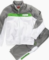 Keep him stylish and comfortable even when he's casual in this tricot track jacket from Puma.