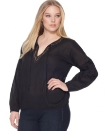 Make the boho-chic look your own with a beaded plus size MICHAEL Michael Kors tunic. Perfectly paired with skinny jeans or leggings! Make the boho-chic look your own with a beaded plus size MICHAEL Michael Kors tunic. Perfectly paired with skinny jeans or leggings!