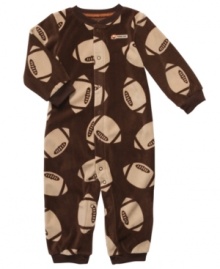 Getting baby dressed is a snap in this super soft football print microfleece jump suit from Carter's. Getting baby dressed is a snap in this super soft football print microfleece jump suit from Carter's.
