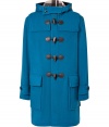 The perfect fusion of form and function, Burberry Brits teal Broadhurst duffle coat is a timeless investment in iconic heritage style - Classic leather toggle closures, signature check-lined hood, oversized flap pockets at hips - Slim, straight cut hits mid-thigh - Pair with everything from jeans and cashmere pullovers to suit trousers and blazers