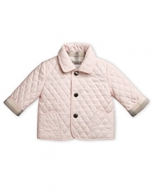 Baby's first Burberry. This quilted jacket features classic styling in miniature. Baby's first Burberry. This quilted jacket features classic styling in miniature.