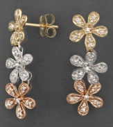 Fill your look with the fresh beauty of springtime with these gorgeous earrings featuring round-cut diamond (1/4 ct. t.w) set in 14k white, yellow and rose gold. Approximate drop: 1 inch.