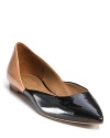 Elie Tahari's point-toe flats, in elegant black and tan patent leather, are a stunning alternative to pumps.