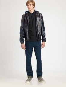 Classic, straight-leg silhouette exudes instant cool accented by contrasting cuff detail for a pop of color.Five-pocket stylebullet text here Inseam, about 3399% cotton/1% elastaneMachine washImported Classic, straight-leg silhouette exudes instant cool accented by contrasting cuff detail for a pop of color.Five-pocket stylebullet text here Inseam, about 3399% cotton/1% elastaneMachine washImported