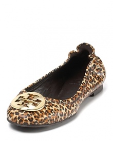 In leopard printed leather, the Tory Burch Reva flat gets a wild update.