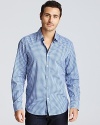 A blue hued gingham adds timeless appeal to the Obert sportshirt from BOSS Black.