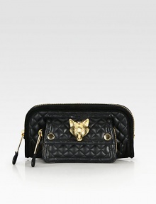 A well-crafted and whimsical design in a luxurious blend of quilted leather and nubuck leather with radiant hardware.Top zip closureOne outside snap flap pocket with decorative zipperOne inside open pocketFully lined11¼W X 5½H X 1½DMade in Italy A well-crafted and whimsical design in a luxurious blend of quilted leather and nubuck leather with radiant hardware.Top zip closureOne outside snap flap pocket with decorative zipperOne inside open pocketFully lined11¼W X 5½H X 1½DMade in Italy