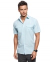 Go laid-back and lightweight with this breezy big and tall shirt from Alfani.