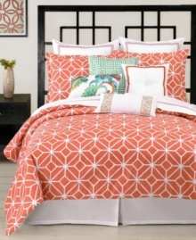 Create a beachside getaway in your room with this Trina Turk Trellis Coral duvet cover set, featuring soothing coral and white hues. A latticework and floral pattern gives this set a whimsical appeal. Button closure. Create a beachside getaway in your room with this Trina Turk Trellis Coral duvet cover set, featuring soothing coral and white hues. A latticework and floral pattern gives this set a whimsical appeal. Button closure.