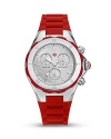 Michele's statement watches have a sweet side. With an enamel dial and red silicone strap, this vibrant style is a playful piece of arm candy.