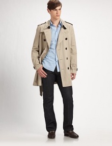 Sleek and sophisticated rain trench, designed in signature lightweight cotton with removable wool liner.ButtonfrontDouble breastedShoulder epaulettesSide slash pocketsRear ventAbout 27 from shoulder to hemFully linedCottonDry cleanImported Sleek and sophisticated rain trench, designed in signature lightweight cotton with removable wool liner.ButtonfrontDouble breastedShoulder epaulettesSide slash pocketsRear ventAbout 27 from shoulder to hemFully linedCottonDry cleanImported