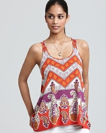 A vibrant paisley print brings bohemian chic to this summer-perfect C&C California tank.