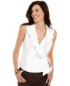 It's a wrap! Jones New York Signature's wrap top features feminine ruffles in crisp cotton for tailored appeal.