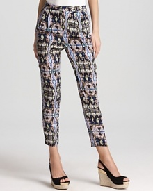 Give your style an exotic lift with these tribal-print Tibi pants, cropped for cool and designed in a skinny silhouette to flaunt your slim figure. Take the look to great lengths and team it with towering wedges; as for your top, keep it simple with a tee. Give your style an exotic lift with these tribal-print Tibi pants, cropped for cool and designed in a skinny silhouette to flaunt your slim figure. Take the look to great lengths and team it with towering wedges; as for your top, keep it simple with a tee.
