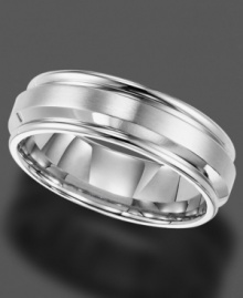 Get into the groove. This stainless steel ring by Triton features a comfortable fit, with unique groove edging for refined elegance. Approximate band width: 7 mm. Sizes 8-15.