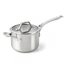 With a copper core layered between aluminum and finished with magnetic stainless steel exterior, this 3-quart sauce pan with lid is designed for the modern at-home chef. With a copper core layered between aluminum and finished with magnetic stainless steel exterior, this 3-quart sauce pan with lid is designed for the modern at-home chef.