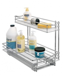 An organized under-sink oasis for your kitchen and cleaning supplies, this sleek rig turns any ordinary cabinet into a two-level pullout cupboard. Never again will you strain to reach what you need – the smooth gliding design brings the supplies to you. An organized under-sink oasis for your kitchen and cleaning supplies, this sleek rig turns any ordinary cabinet into a two-level pullout cupboard. Never again will you strain to reach what you need – the smooth gliding design brings the supplies to you.