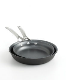 Experience the ease of a professional! Own the kitchen with two dynamic omelette pans, featuring revolutionary nonstick interiors for incredibly effortless food release and smart cooking that involves less oil and grease. Clean up fast with a dishwasher-safe design that makes these pans your go-to on the range. Lifetime warranty. Experience the ease of a professional! Own the kitchen with two dynamic omelette pans, featuring revolutionary nonstick interiors for incredibly effortless food release and smart cooking that involves less oil and grease. Clean up fast with a dishwasher-safe design that makes these pans your go-to on the range. Lifetime warranty.