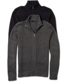 Layer up and top it off with this classic full zip sweater by Calvin Klein Jeans.