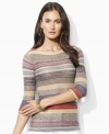 Lauren by Ralph Lauren's petite three-quarter-sleeved Stasya sweater channels an authentic, rustic sensibility in a textural, airy blend of cotton and linen yarns.