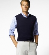 V-neck sweater vest, cut for a comfortable, classic fit.