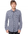 A structured fit mixed with classic plaid give this Buffalo David Bitton button down its relaxed style.