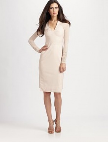 Prettily gathered sleeves and an alluring V neckline add femininity to this impeccably tailored wool style.Squared-off V necklineLong sleeves with gathered shouldersPaneled construction on skirtBack ventBack zipAbout 25 from natural waistWoolDry cleanMade in Italy of imported fabricModel shown is 5'9 (175cm) wearing US size 4. Prettily gathered sleeves and an alluring V neckline add femininity to this impeccably tailored wool style.Squared-off V necklineLong sleeves with gathered shouldersPaneled construction on skirtBack ventBack zipAbout 25 from natural waistWoolDry cleanMade in Italy of imported fabricModel shown is 5'9 (175cm) wearing US size 4.