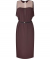 The perfect dress for taking sweet days into chic cocktails, By Malene Birgers two-tone sheath is a feminine choice for all-season sophistication - Rounded neckline, sleeveless, sheer blush front yolk, draped slit back with button closure at nape, elasticized belted waistline - Softly fitted, feminine silhouette - Team with luxe cashmere cardigans and flawless statement heels