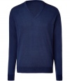Stylish pullover in fine, pure dark blue cotton - Super-soft, densely woven fabric feels great against the skin - Elegant v-neck and rib trim at cuffs and hem - Straight, slim cut - A polished, versatile basic in any wardrobe - Dress up with a button down, trousers and leather lace-ups, or go for a more casual look with skinny denim, trainers and a blazer